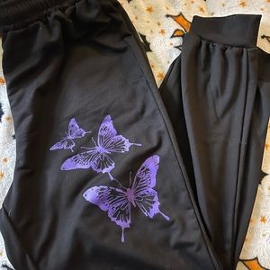 Purple butterfly joggers